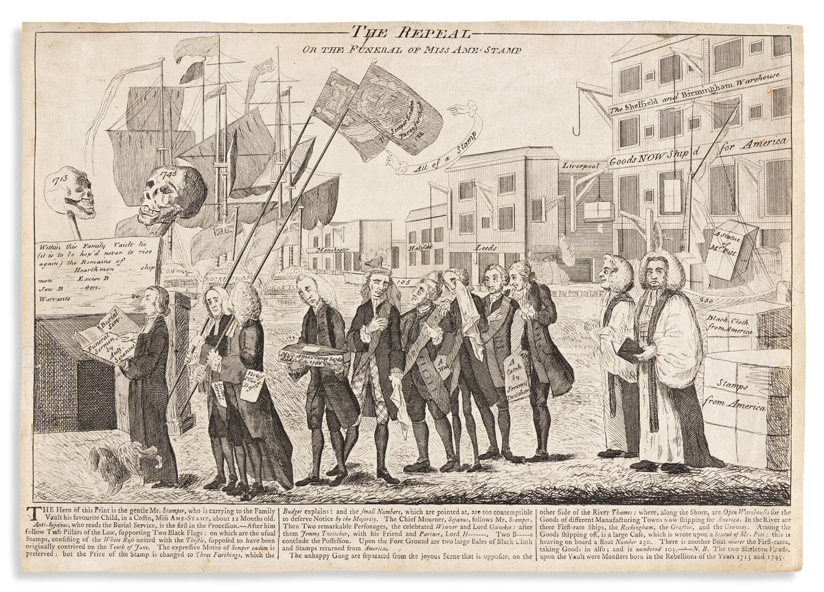 (REVOLUTION--PRELUDE.) [After Benjamin Wilson.] The Repeal, or The Funeral of Miss Ame-stamp.